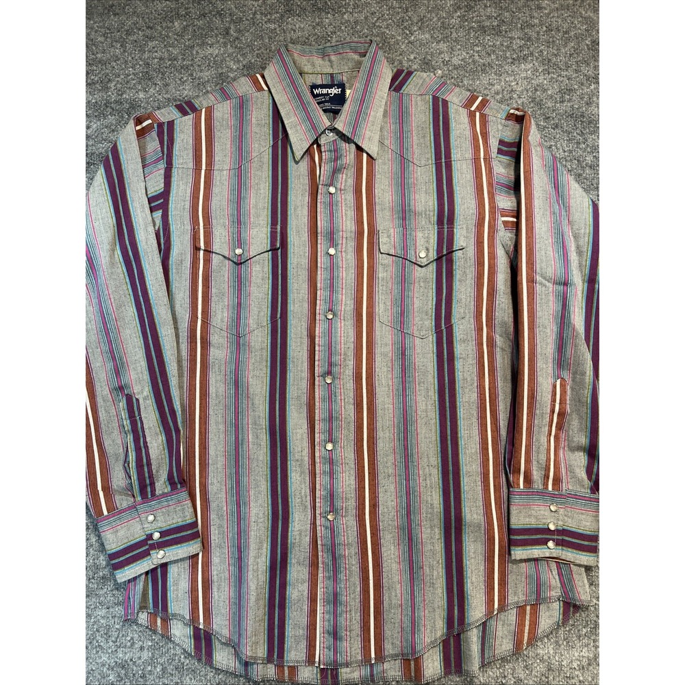 Vintage 80s Wrangler Cowboy Cut Single Needle Western Stripe Pearl Snap Shirt L